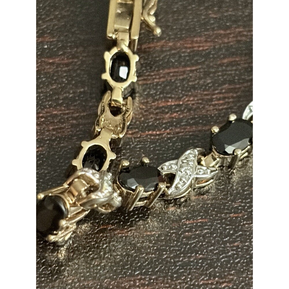 Stamped Vintage Faceted Stone Gold/Silver Tone X Link Bracelet Earrings Set